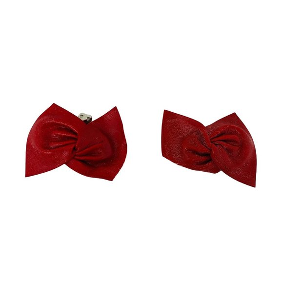 Vintage 1980s Red Bow Faux Leather Shoe Clips - Picture 1 of 6